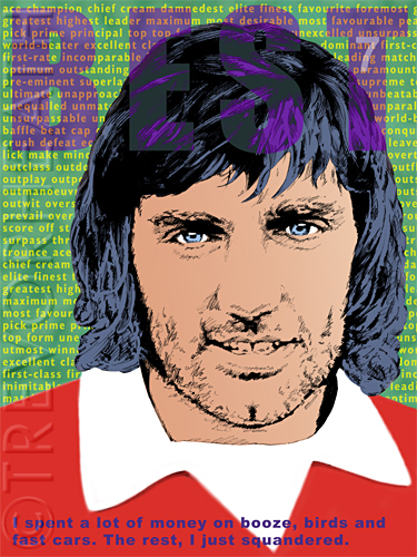 Portrait of football legend George Best original print by pop artist Trevor Heath