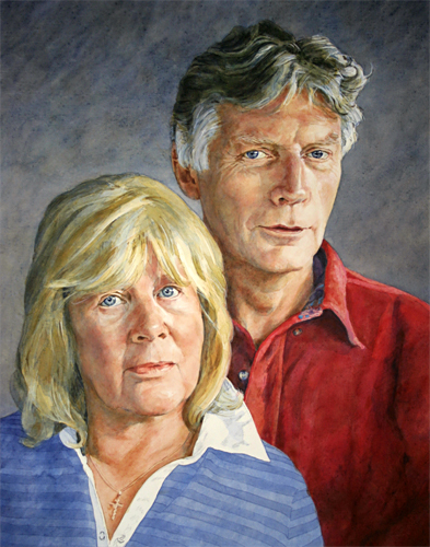 A portrait of David and Maggie Heath painted by artist Trevor Heath