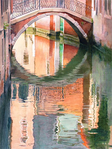 Oil painting of Ponte de la Malvasia Vecchia sul Rio Menuo, Venice, by artist Trevor Heath