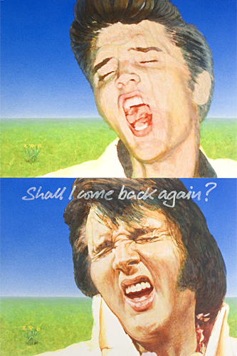 A double portrait of Elvis Presley, Shall I come back again? 2, painted by pop artist Trevor Heath