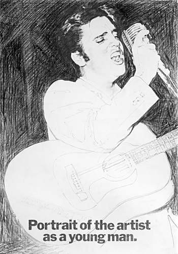 A portrait of Elvis Presley, Portrait of the artist as a young man,  drawn in graphite by pop artist Trevor Heath