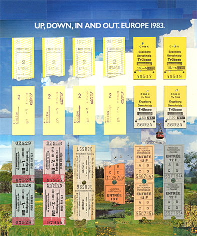 Up, down, in and out Europe 1983, collage memento created by pop artist Trevor Heath