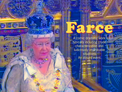 Farce, a digital image of the ceremony of the Queen opening parliament by pop artist Trevor Heath