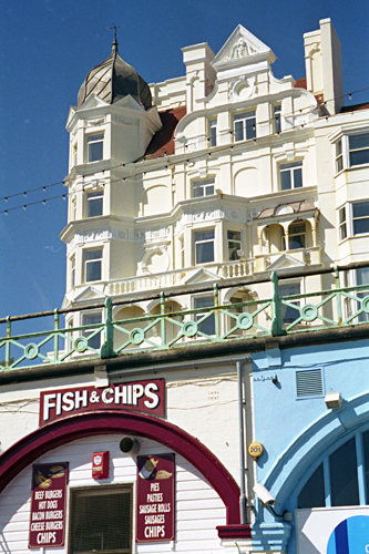 Fish and chips along Kings Road Arches, Brighton photographed by pop artist Trevor Heath
