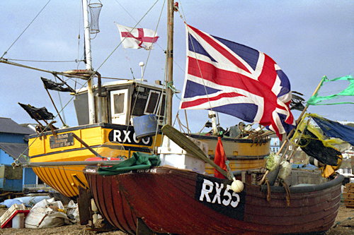 Fishing boats flying the flags at Hastings Sussex photographed by pop artist Trevor Heath