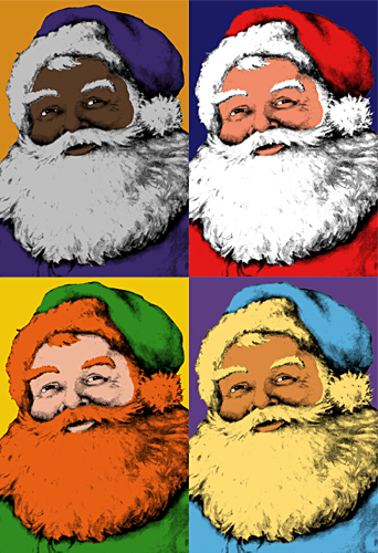 Four fathers, four races of Father Christmas created by pop artist Trevor Heath