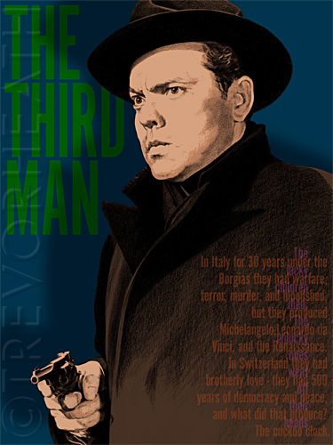 Portrait of Orson Welles as Harry Lime in the Third Man original print by pop artist Trevor Heath