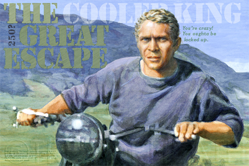 Portrait of Steve Mcqueen as the Cooler King Virgil Hilts original digital print by pop artist Trevor Heath