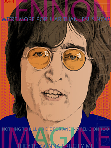 Portrait of John Lennon original print by pop artist Trevor Heath