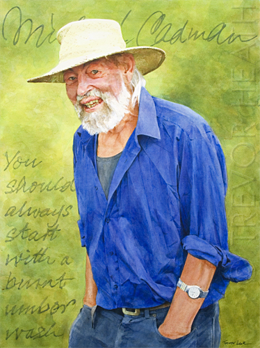 A portrait of Michael Cadman RI, ARCA painted by pop artist Trevor Heath
