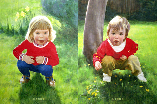 Mother and child, portraits of Lindsay and Hayley painted by pop artist Trevor Heath