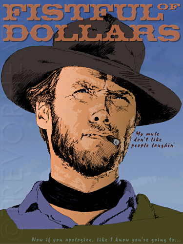 Portrait of Clint Eastwood as the man with no name original print by pop artist Trevor Heath