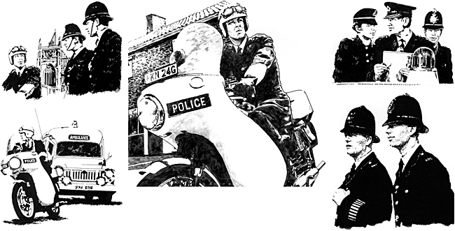 Police recruitment illustrations drawn by Trevor Heath
