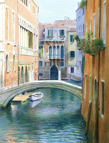 Acrylic painting of Ponte di Piscina di Frezzaria, Venice by Trevor Heath also available as a limited edition digital print