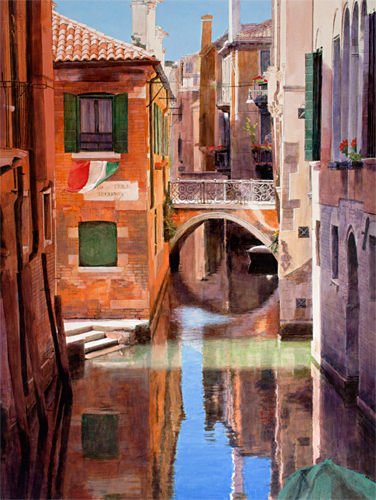 Oil painting of Rio de San Boldo, Venice by artist Trevor Heath