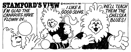 A cartoon of Stamford the lion, the Chelsea Football Club mascot created by Trevor Heath