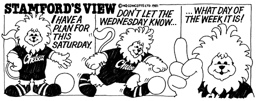 A cartoon of Stamford the lion, the Chelsea Football Club mascot created by Trevor Heath