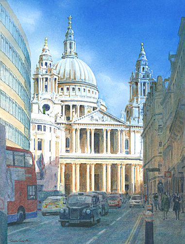 Acrylic painting of St Paul's Cathedral from Ludgate Hill painted by Trevor Heath also available as a limited edition digital print