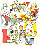 Cubist jazz band painted by artist Trevor Heath when aged thirteen