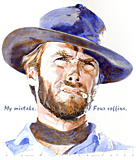 An original portrait print of Clint Eastwood as the Man with No Name in Fistful of Dollars by pop artist Trevor Heath