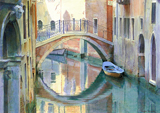 Acrylic painting of Ponte de la Malvasia Vecchia sul rio Menuo, Venice by artist Trevor Heath